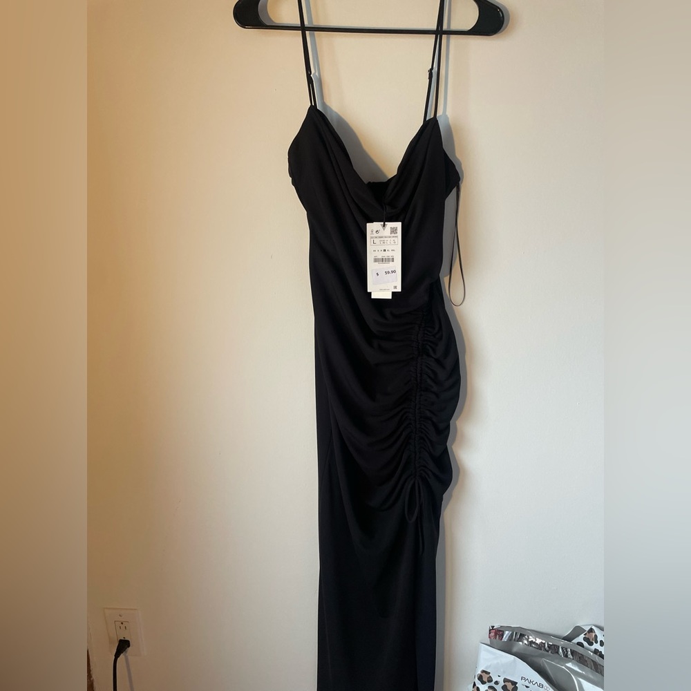 Zara draped midi dress front slit with new tags